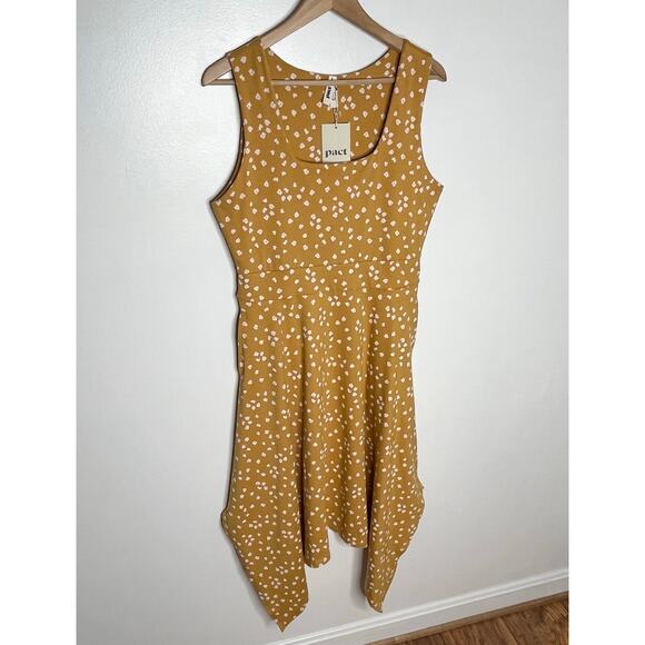 Pact Sleeveless Fit And Flare Midi Dress Womens Large Mustard Floral Pockets - Picture 2 of 11